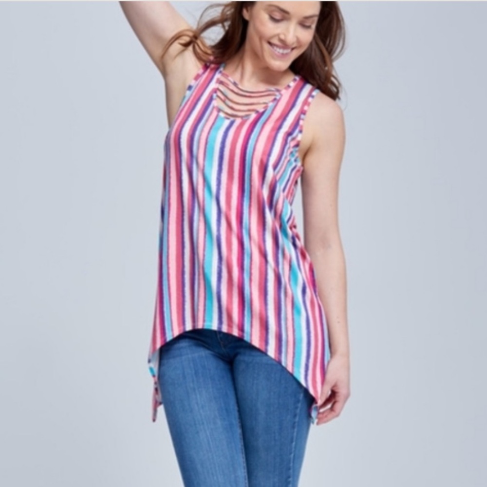 SEVEN7 Pink Striped Flowy Tunic Size Large - Picture 1 of 11